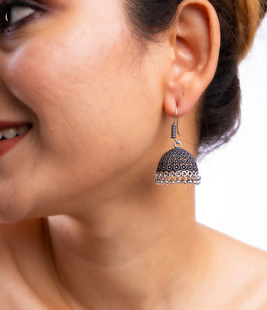 Oxidized Silver Traditional Jhumka Earrings