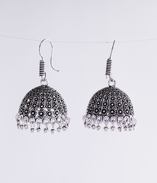 Oxidized Silver Traditional Jhumka Earrings