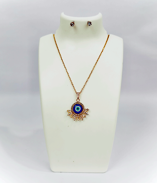 Evil Eye Chain Pendant Set with Earrings