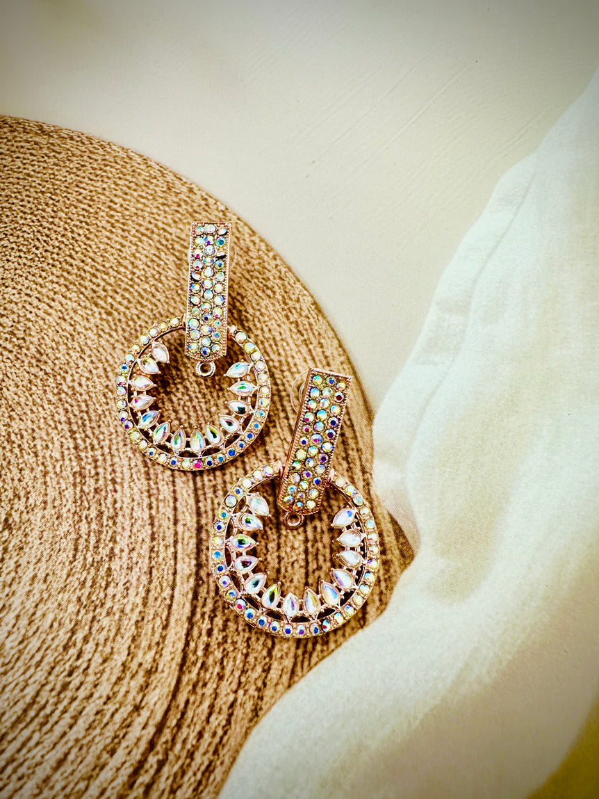 Radiant Gold-Toned Crystal Circle Drop Earrings