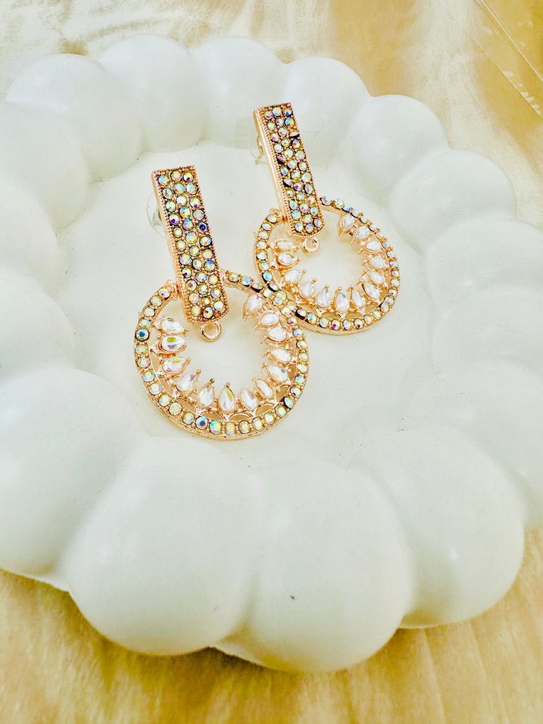 Radiant Gold-Toned Crystal Circle Drop Earrings