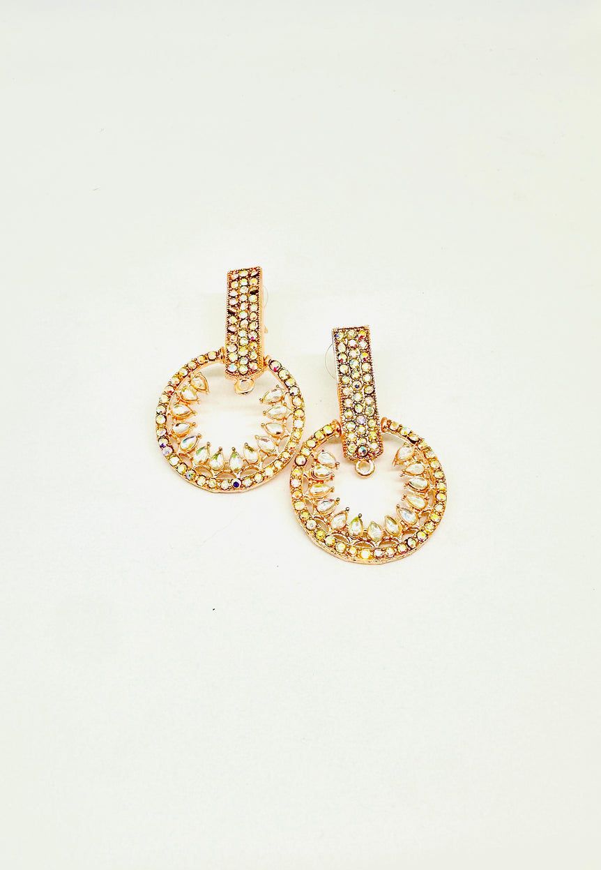 Radiant Gold-Toned Crystal Circle Drop Earrings