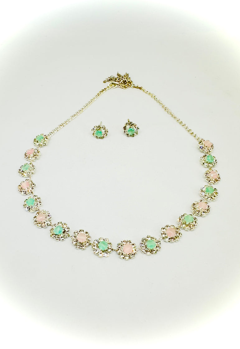 Pastel Gemstone Necklace Set with Earrings