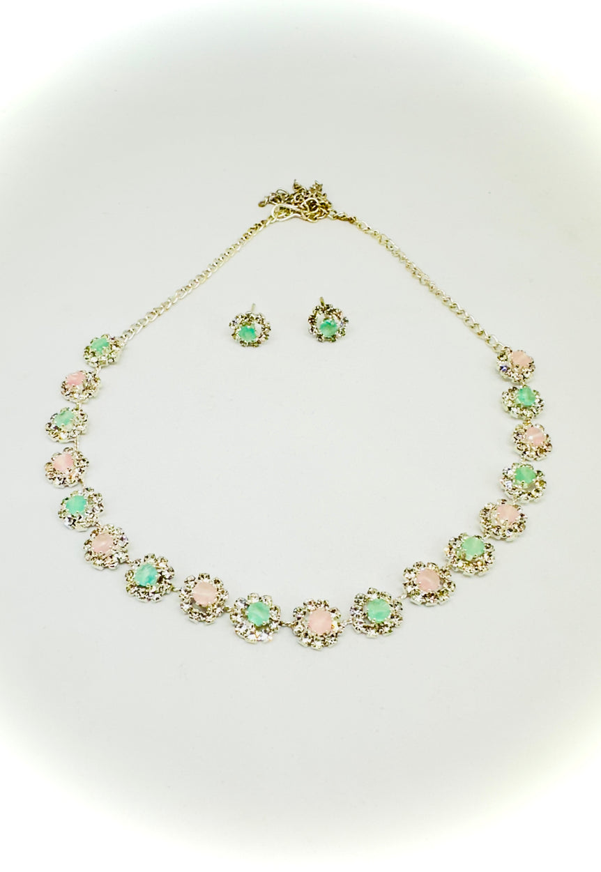 Pastel Gemstone Necklace Set with Earrings