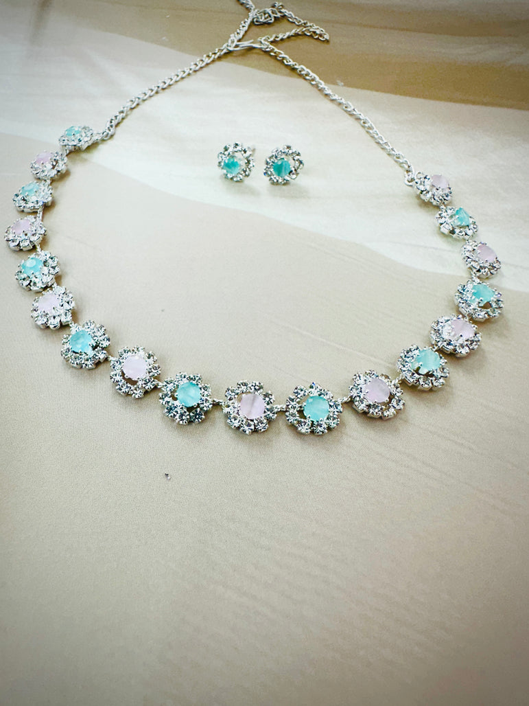 Pastel Gemstone Necklace Set with Earrings