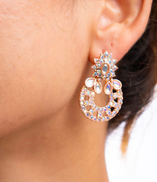 Rose Gold Sparkling Circular Drop Earrings