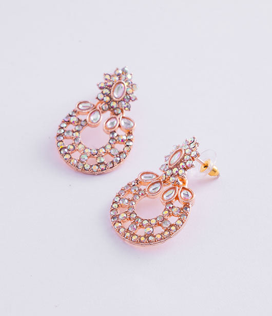 Rose Gold Sparkling Circular Drop Earrings