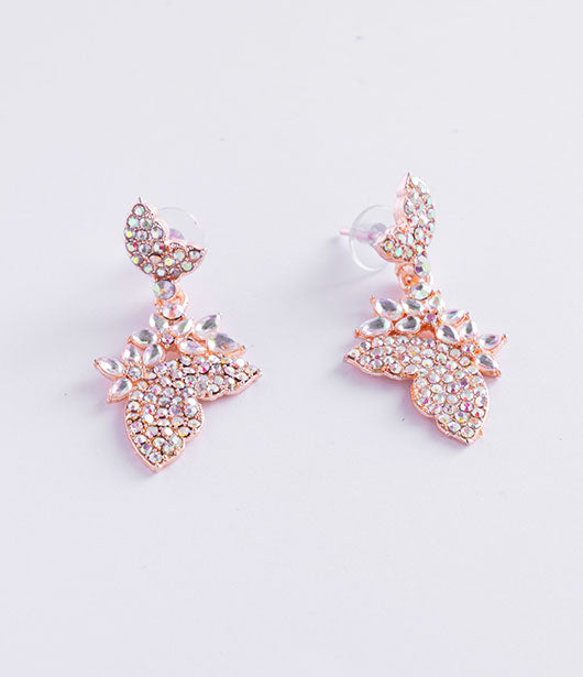 Rose Gold Floral Leaf Crystal Drop Earrings