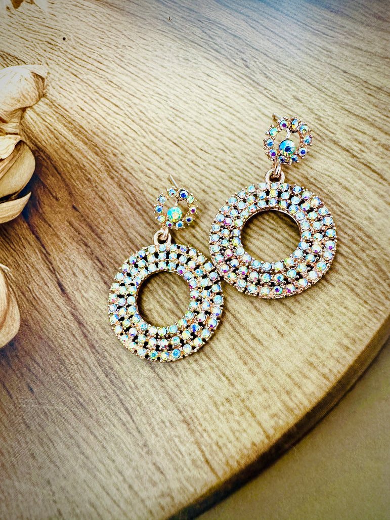 Glittering Circle Drop Earrings with Crystal Accents