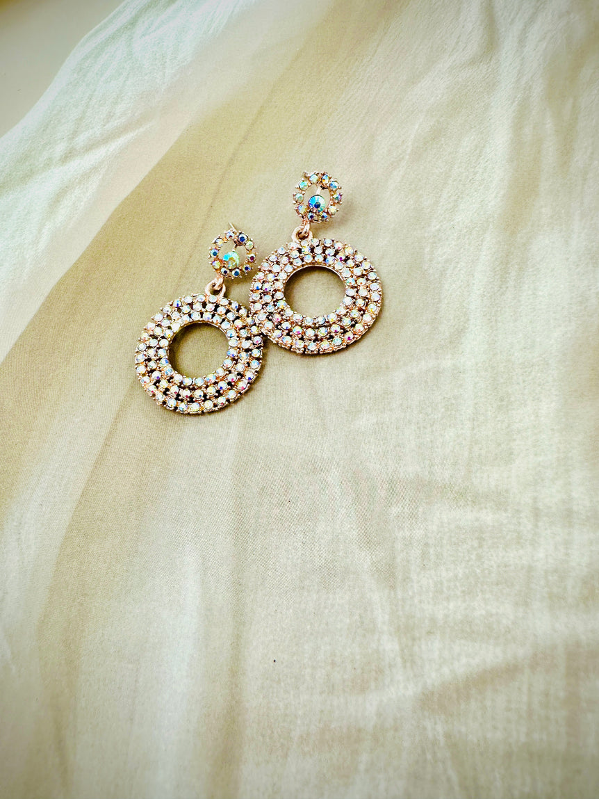 Glittering Circle Drop Earrings with Crystal Accents