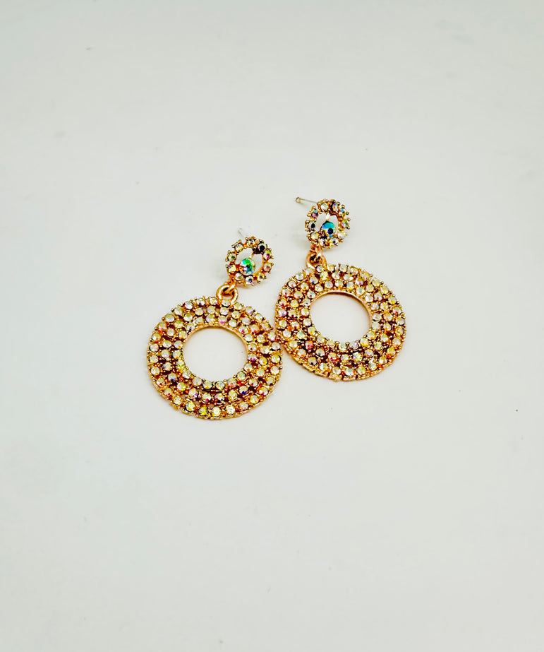 Glittering Circle Drop Earrings with Crystal Accents