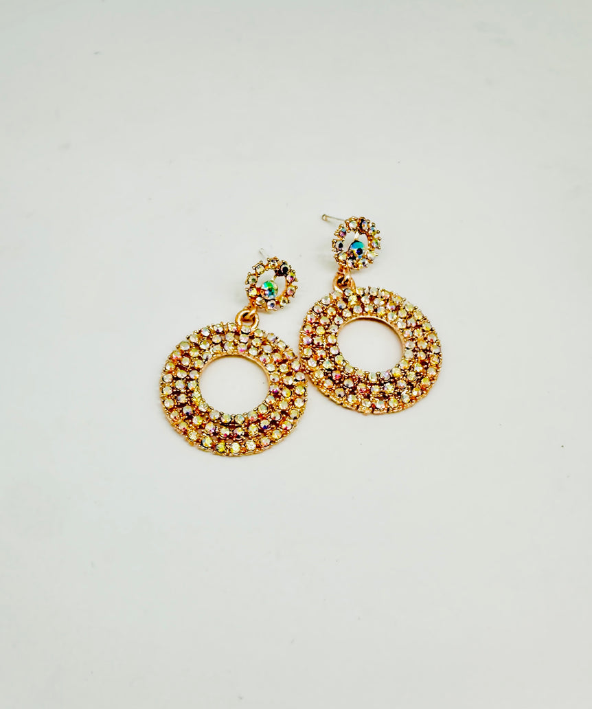 Glittering Circle Drop Earrings with Crystal Accents