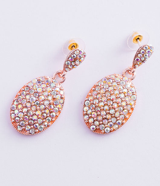 Rose Gold Oval Crystal Drop Earrings