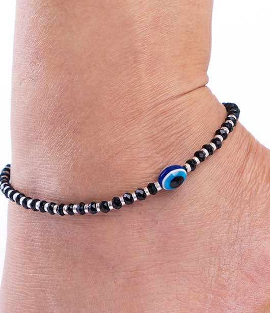 Black Beaded Evil Eye Anklet Set