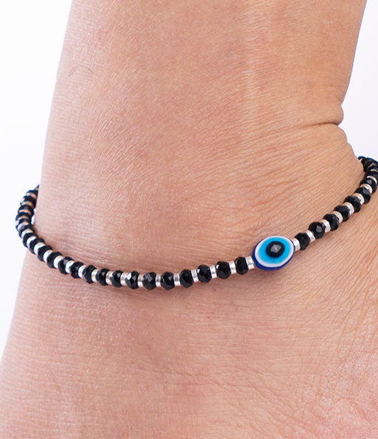 Black Beaded Evil Eye Anklet Set