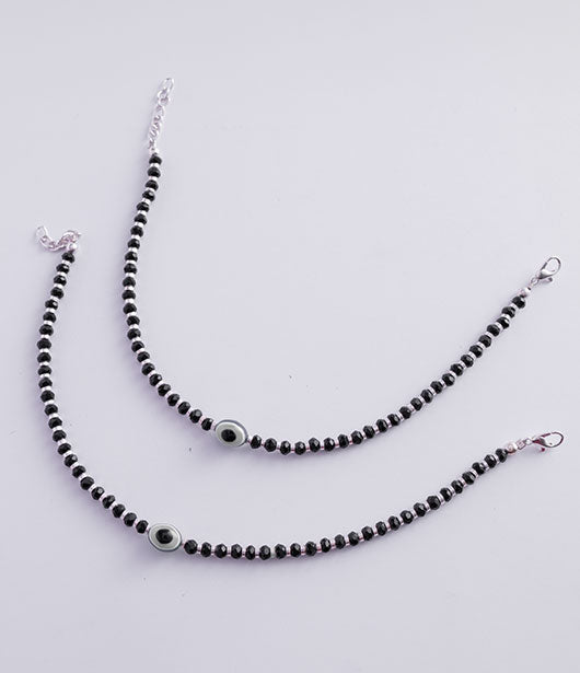 Black Beaded Evil Eye Anklet Set