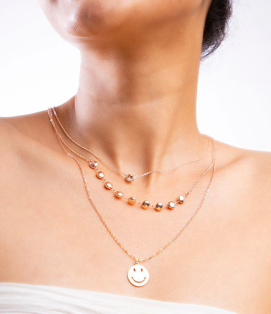 Rose Gold Triple Layered Smiley Necklace