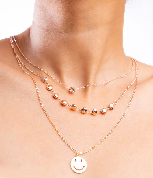 Rose Gold Triple Layered Smiley Necklace