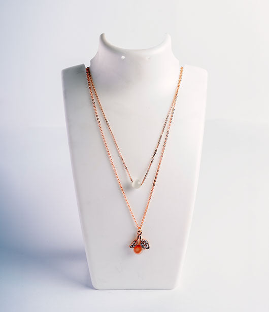 Rose Gold Layered Cherry Blossom Pendant Necklace