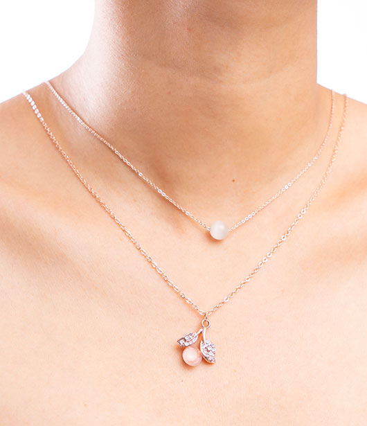 Rose Gold Layered Cherry Blossom Pendant Necklace