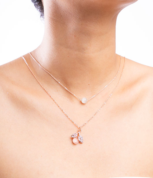 Rose Gold Layered Cherry Blossom Pendant Necklace