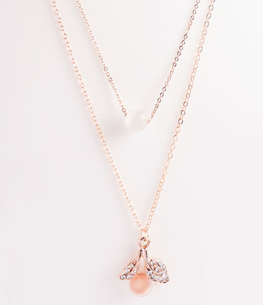 Rose Gold Layered Cherry Blossom Pendant Necklace