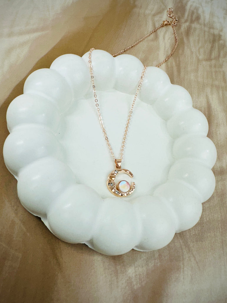 Crescent Moon Chain Pendant  with Pearl Accent