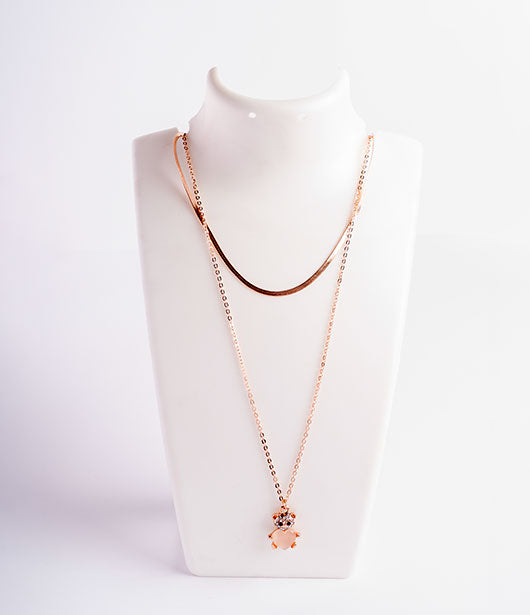 Rose Gold Cat Pendant Necklace with Dual Chains