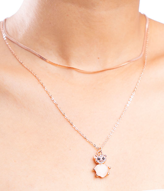 Rose Gold Cat Pendant Necklace with Dual Chains