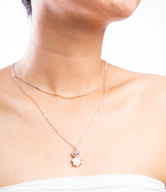 Rose Gold Cat Pendant Necklace with Dual Chains