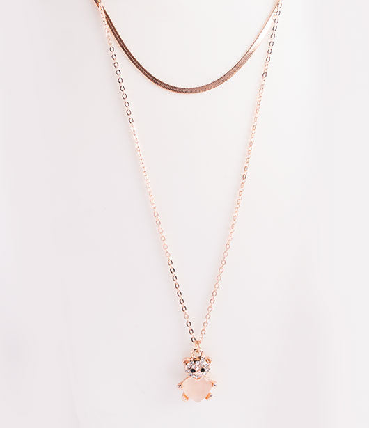 Rose Gold Cat Pendant Necklace with Dual Chains