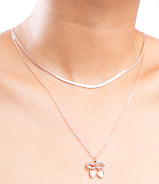 Rose Gold Butterfly Pendant Necklace with Dual Chains