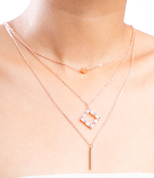 Rose Gold Triple-Layered Geometric Necklace