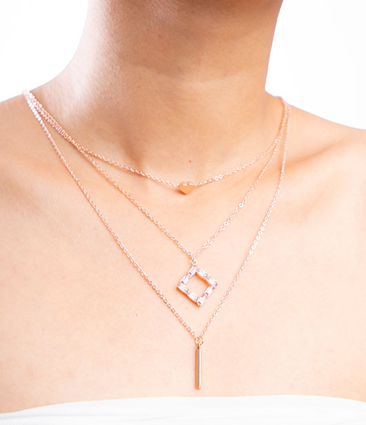 Rose Gold Triple-Layered Geometric Necklace