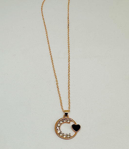 Crescent Moon and Heart Chain Pendant