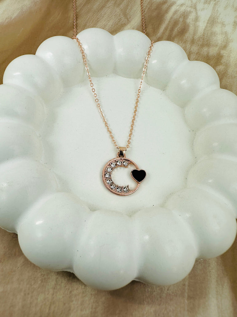 Crescent Moon and Heart Chain Pendant