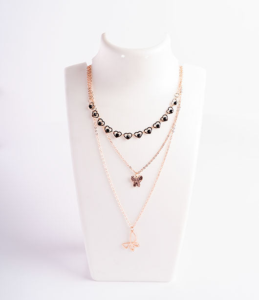 Triple Layer Heart and Butterfly Pendant Necklace