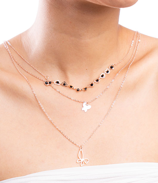 Triple Layer Heart and Butterfly Pendant Necklace