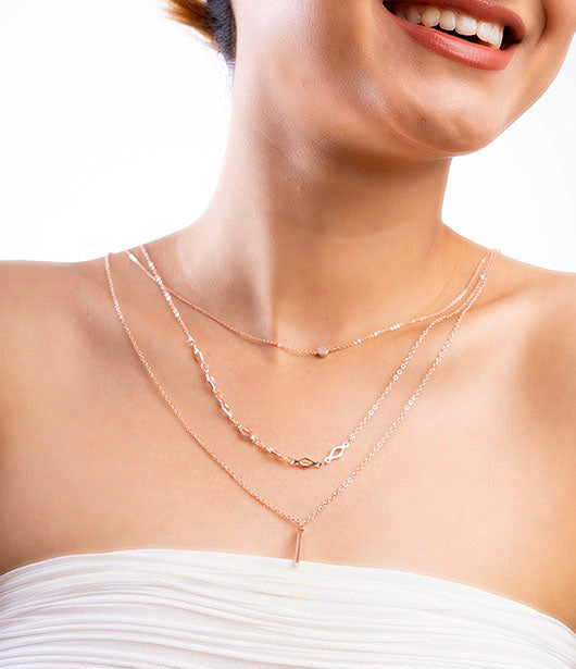 Triple Layer Rose Gold Necklace with Bar Pendant