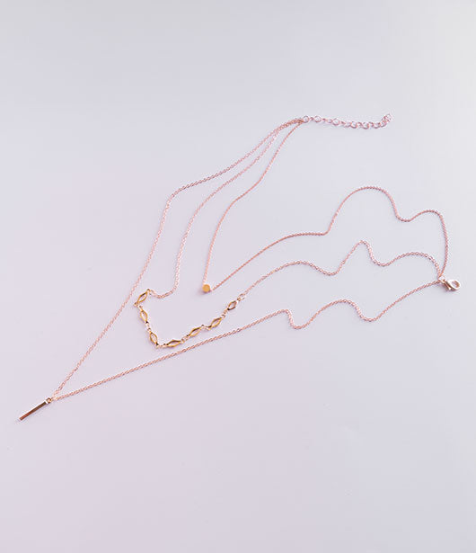 Triple Layer Rose Gold Necklace with Bar Pendant