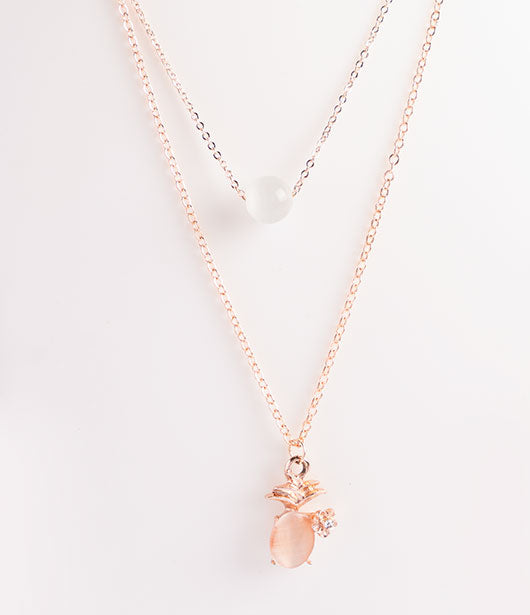 Rose Gold Double Layer Pineapple Pendant Necklace