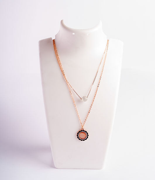 Rose Gold Double Layer Scalloped Circle Pendant Necklace