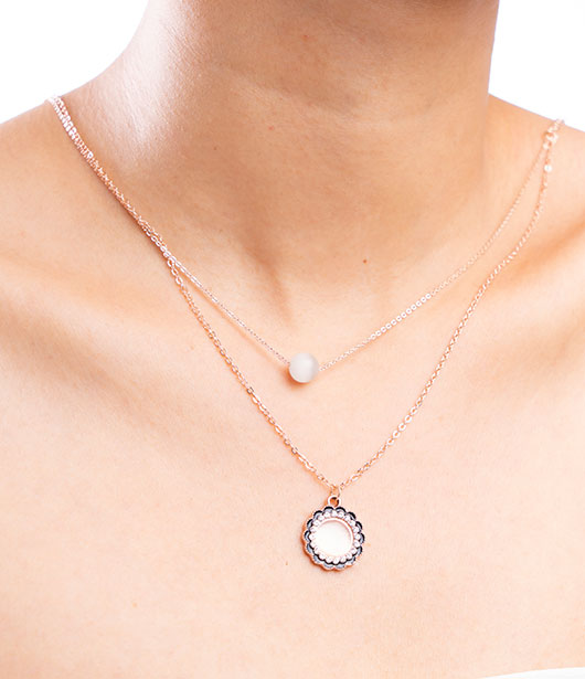 Rose Gold Double Layer Scalloped Circle Pendant Necklace