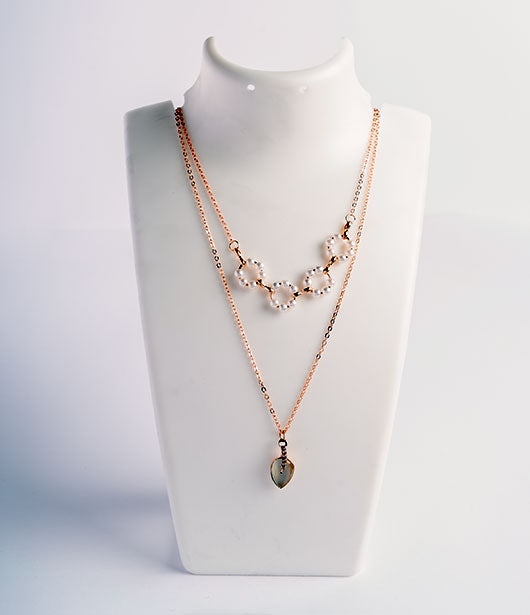 Rose Gold Double Layer Floral and Teardrop Necklace