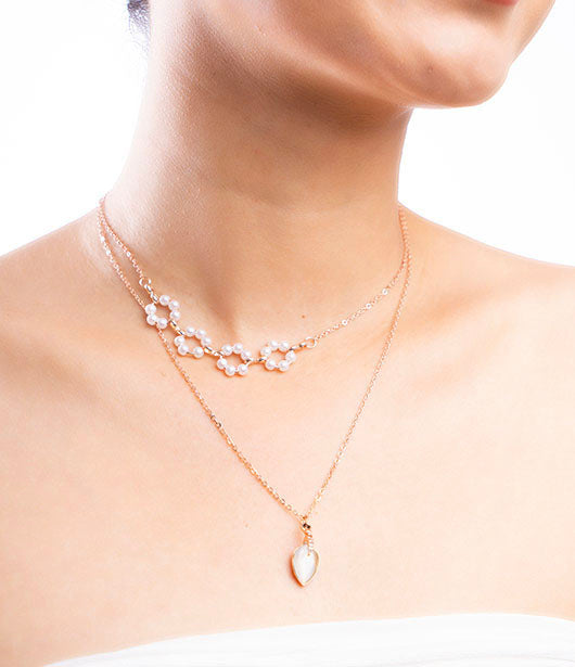 Rose Gold Double Layer Floral and Teardrop Necklace