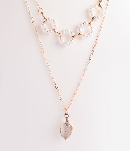 Rose Gold Double Layer Floral and Teardrop Necklace