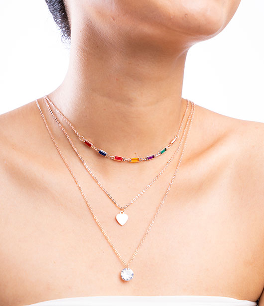 Rose Gold Triple Layer Multicolor and Heart Necklace