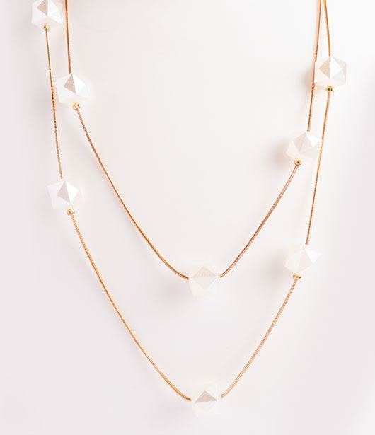 Gold Double-Layer Geometric Bead Necklace