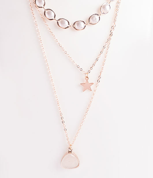 Pearl and Star Charm Layered Necklace