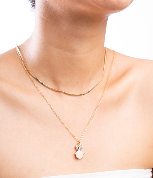 Gold-Plated Cat Charm Layered Necklace